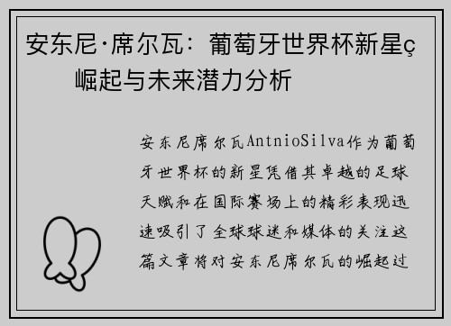 安东尼·席尔瓦：葡萄牙世界杯新星的崛起与未来潜力分析