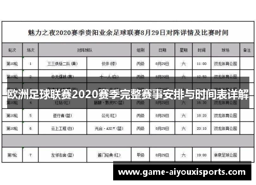 欧洲足球联赛2020赛季完整赛事安排与时间表详解
